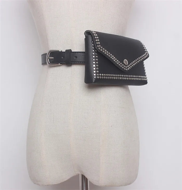 Mihaivin Rivet Waist Belt Pack PU Leather Women Bags