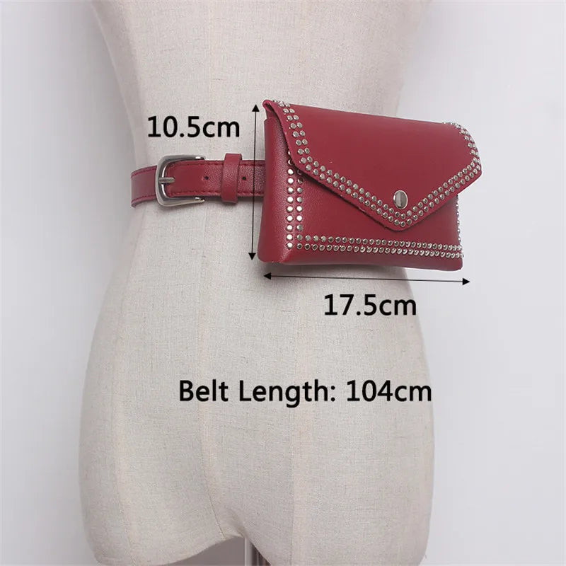 Mihaivin Rivet Waist Belt Pack PU Leather Women Bags