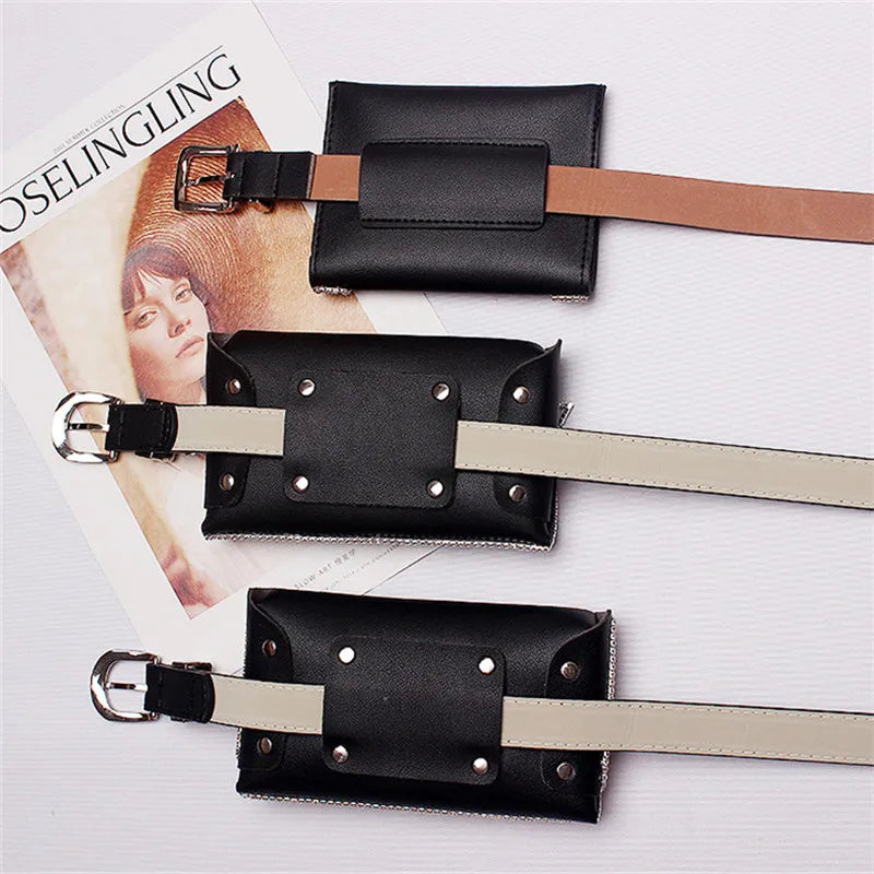 Women's Diamond Belt Bag Fur Fanny Pack Casual Waist Packs