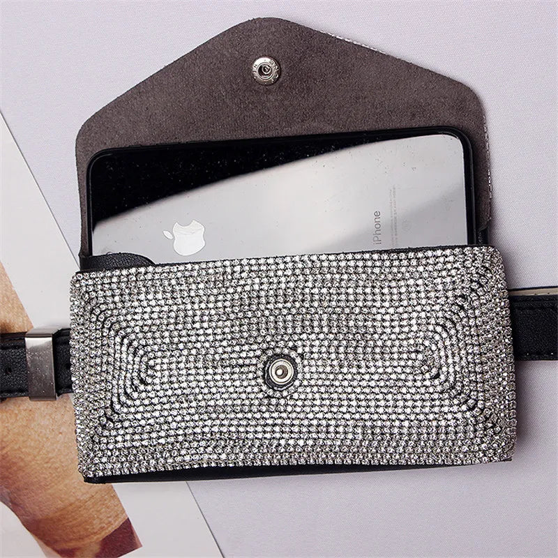 Women's Diamond Belt Bag Fur Fanny Pack Casual Waist Packs