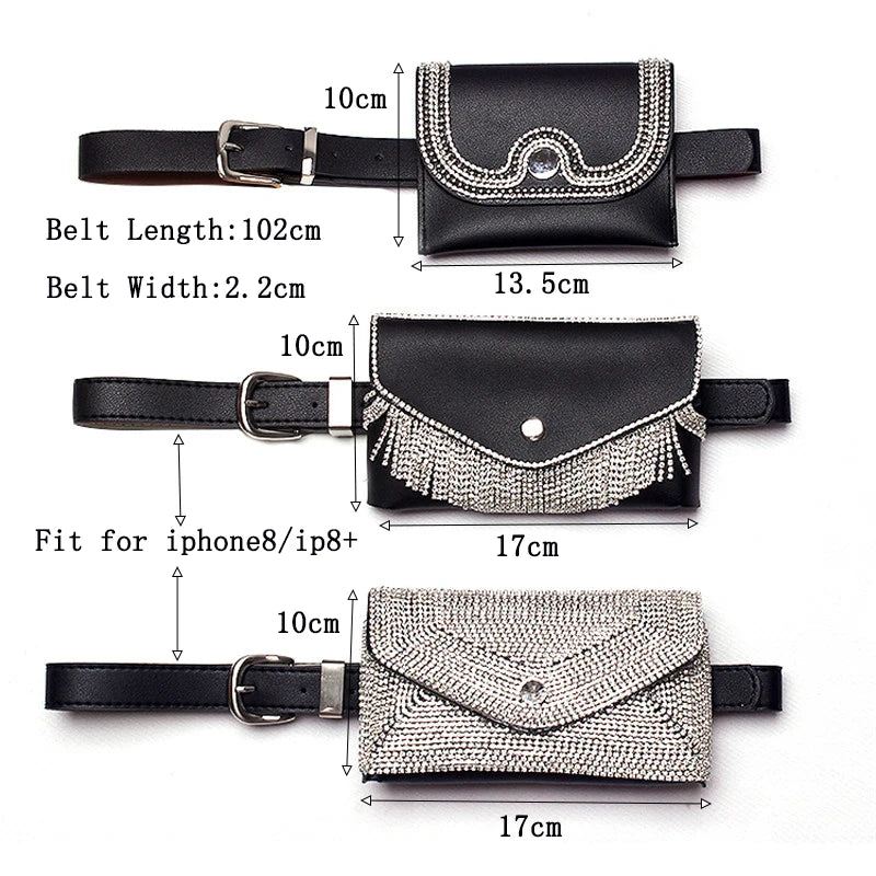 Women's Diamond Belt Bag Fur Fanny Pack Casual Waist Packs