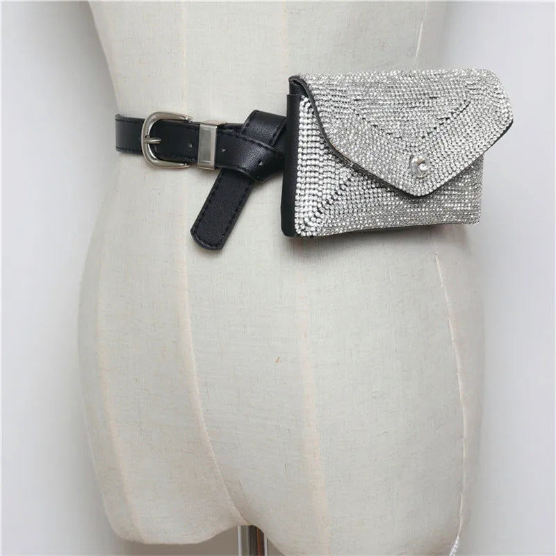 Women's Diamond Belt Bag Fur Fanny Pack Casual Waist Packs