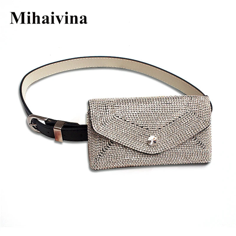 Women's Diamond Belt Bag Fur Fanny Pack Casual Waist Packs