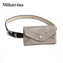 Women's Diamond Belt Bag Fur Fanny Pack Casual Waist Packs