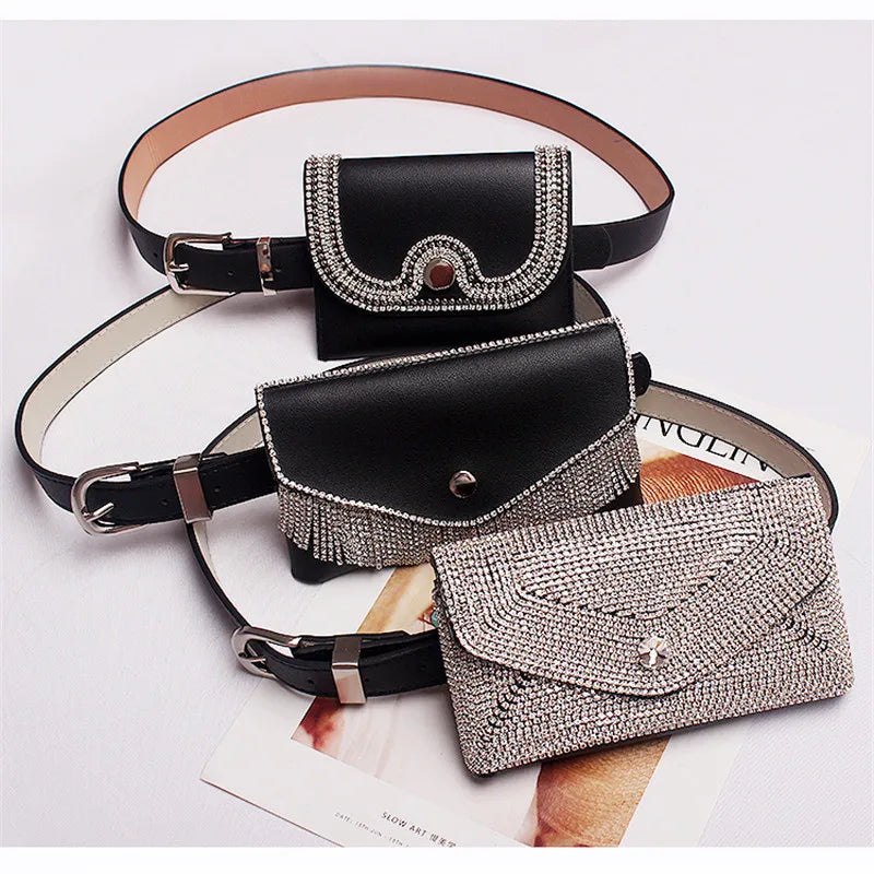Women's Diamond Belt Bag Fur Fanny Pack Casual Waist Packs