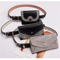 Women's Diamond Belt Bag Fur Fanny Pack Casual Waist Packs
