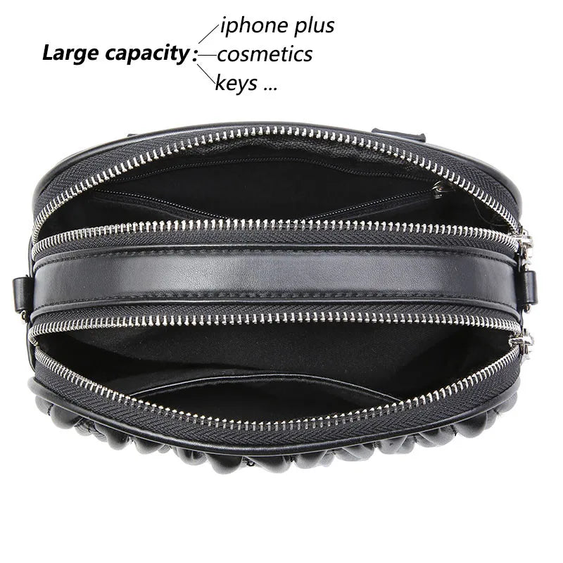 Women Waist Bag Pleated Round Belt Bag Chain Shoulder Bags Female