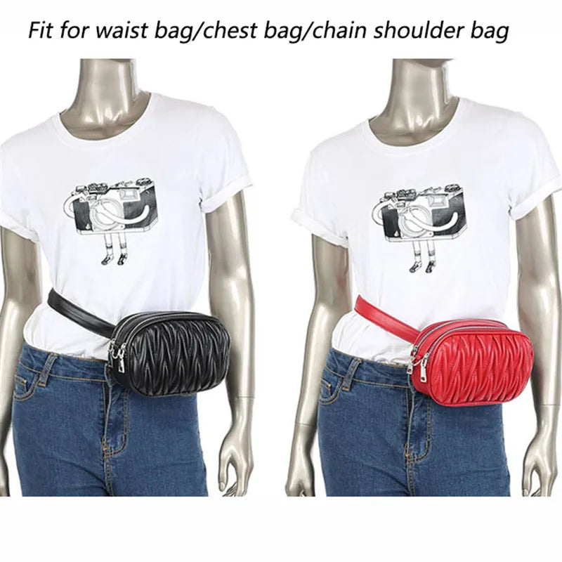 Women Waist Bag Pleated Round Belt Bag Chain Shoulder Bags Female