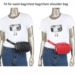 Women Waist Bag Pleated Round Belt Bag Chain Shoulder Bags Female