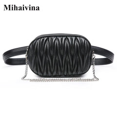 Women Waist Bag Pleated Round Belt Bag Chain Shoulder Bags Female