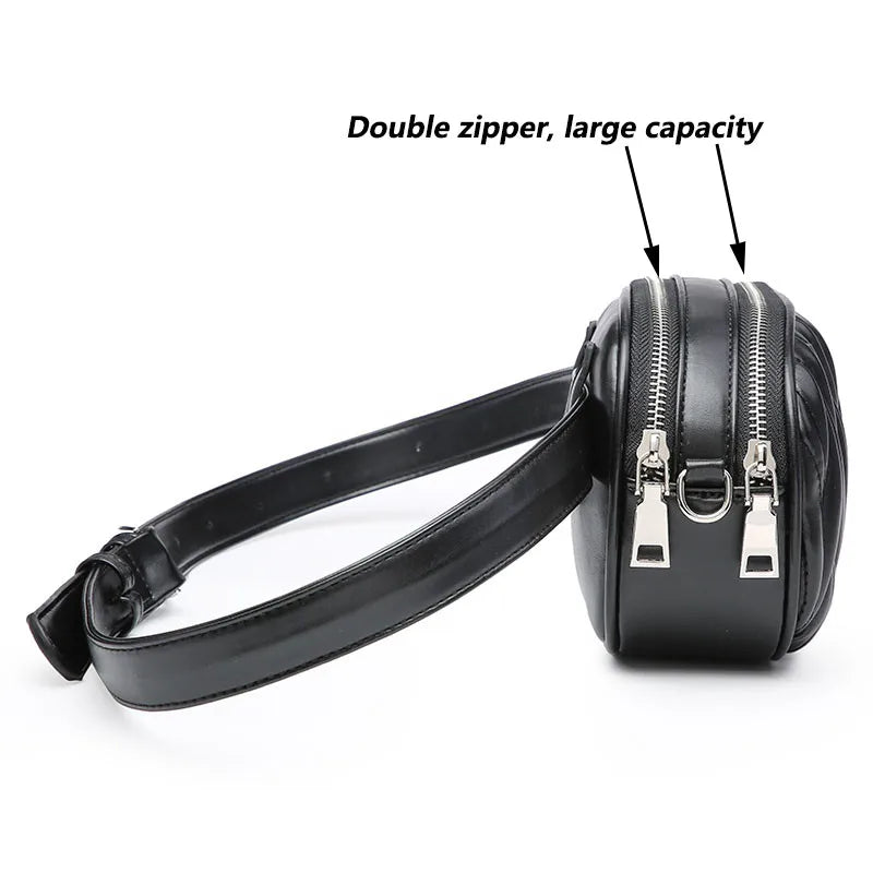 Women Waist Bag Pleated Round Belt Bag Chain Shoulder Bags Female