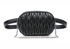 Women Waist Bag Pleated Round Belt Bag Chain Shoulder Bags Female