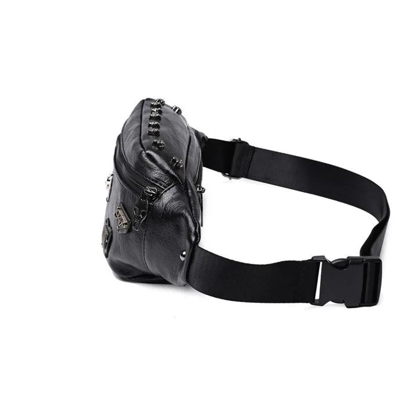 Skull Rivet Chest Bag Hip Bum Waist Belt PU Leather Shoulder Bag