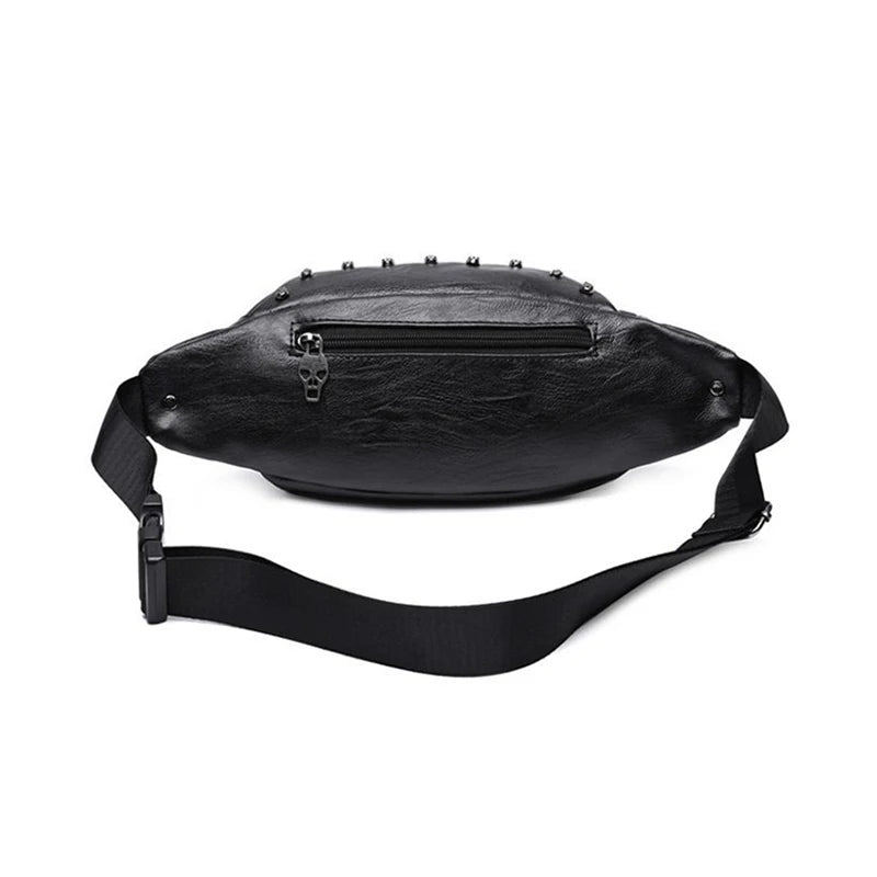 Skull Rivet Chest Bag Hip Bum Waist Belt PU Leather Shoulder Bag
