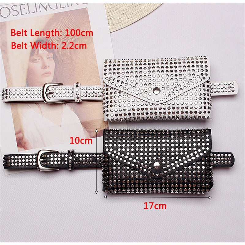 Women Rivet Waist Belt PU Leather Belt Bags Travel Fanny Pack Fit iphone8/+