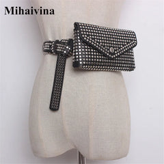 Women Rivet Waist Belt PU Leather Belt Bags Travel Fanny Pack Fit iphone8/+