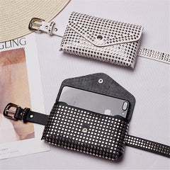 Women Rivet Waist Belt PU Leather Belt Bags Travel Fanny Pack Fit iphone8/+