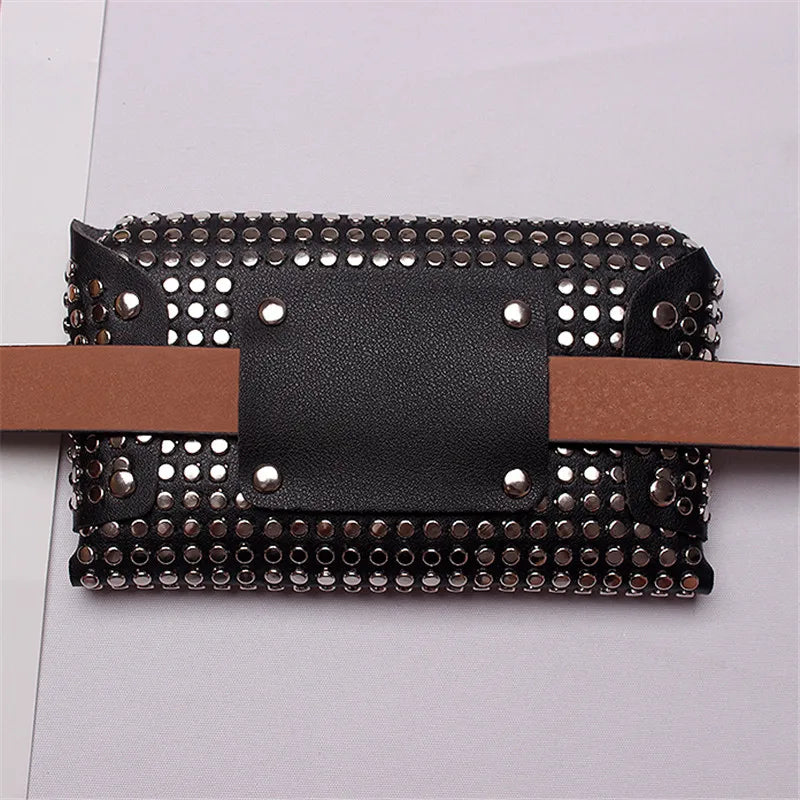 Women Rivet Waist Belt PU Leather Belt Bags Travel Fanny Pack Fit iphone8/+