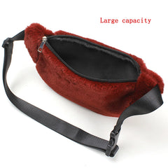 Women Waist Bag Fur Fanny Pack Winter Female Chest Bag Shoulder Handbags
