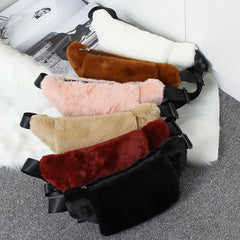 Women Waist Bag Fur Fanny Pack Winter Female Chest Bag Shoulder Handbags