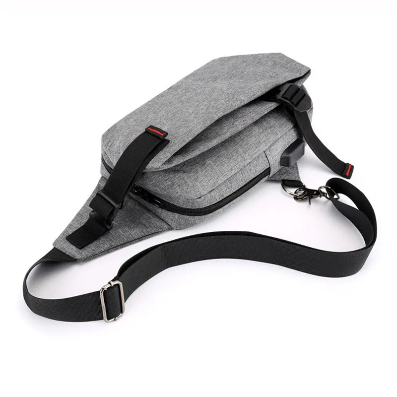 Men Oxford Chest Pack Shoulder Handbag USB Charge Casual Gray Crossbody Bags