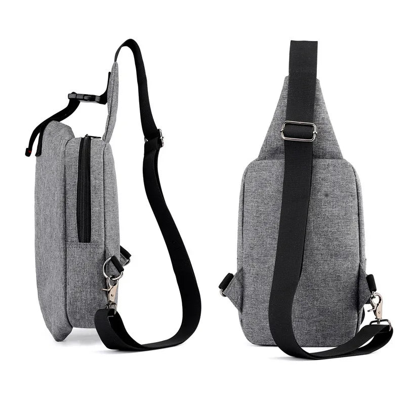 Men Oxford Chest Pack Shoulder Handbag USB Charge Casual Gray Crossbody Bags