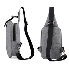 Men Oxford Chest Pack Shoulder Handbag USB Charge Casual Gray Crossbody Bags