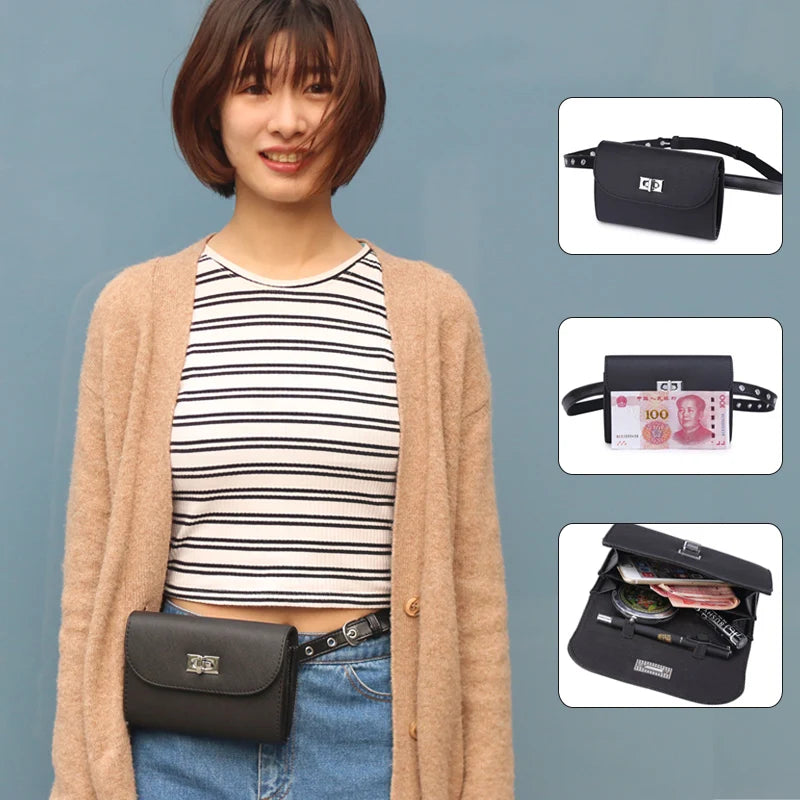 Women Leather Waist Bags Mini Phone Purse For Women Fanny Pack Belt Bag
