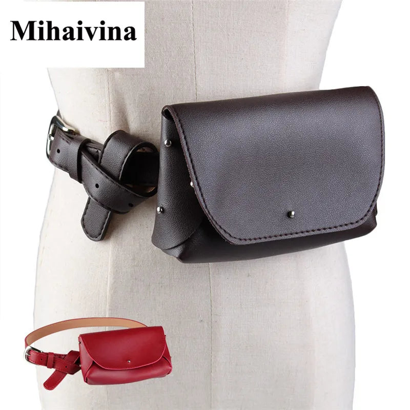Vintage Women Belt Bag Lady's Waist Leather Women Bags Pack Femal Phone Pouch