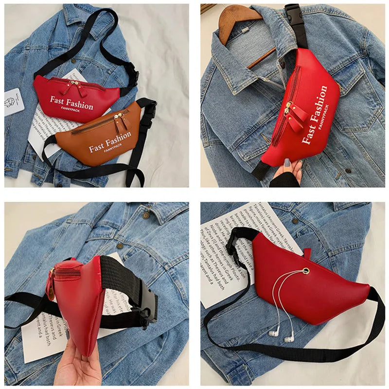 Pink Leather Waist Bag Women Belt Bag Running Travel Phone Pouch