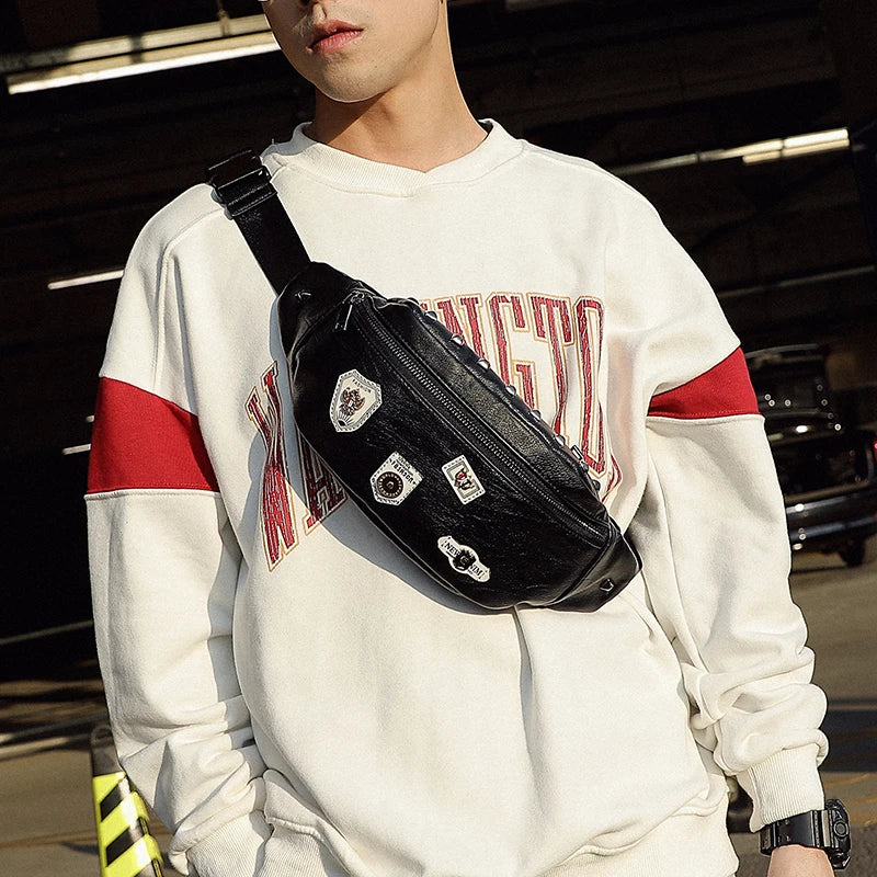 Rivet Waist Bag Chest Pack Unisex Small Shoulder Fanny Pack Belt Bag