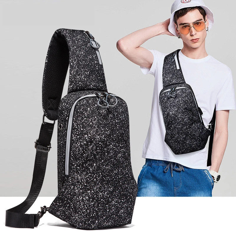 Men's Large Crossbody Chest Bag Waterproof Sling Pack with USB Charge