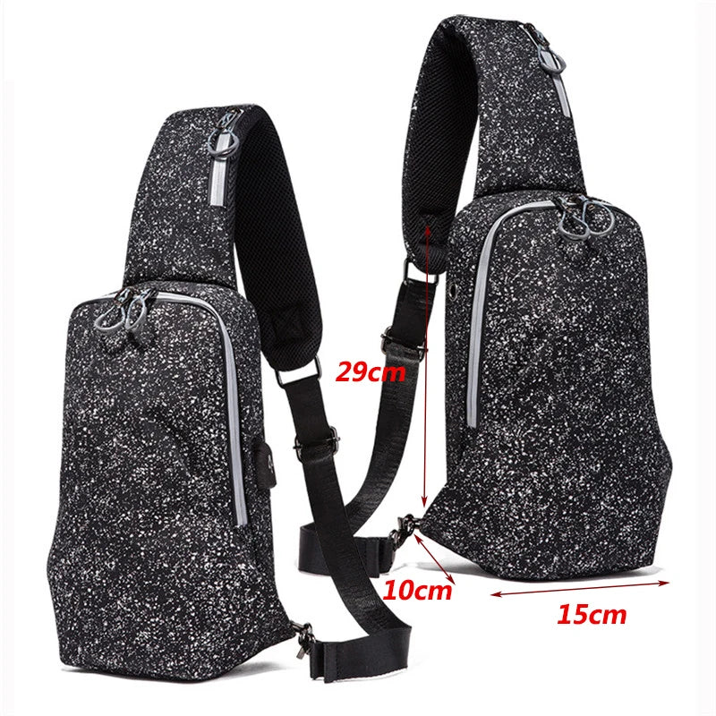 Men's Large Crossbody Chest Bag Waterproof Sling Pack with USB Charge