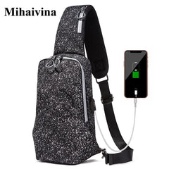 Men's Large Crossbody Chest Bag Waterproof Sling Pack with USB Charge