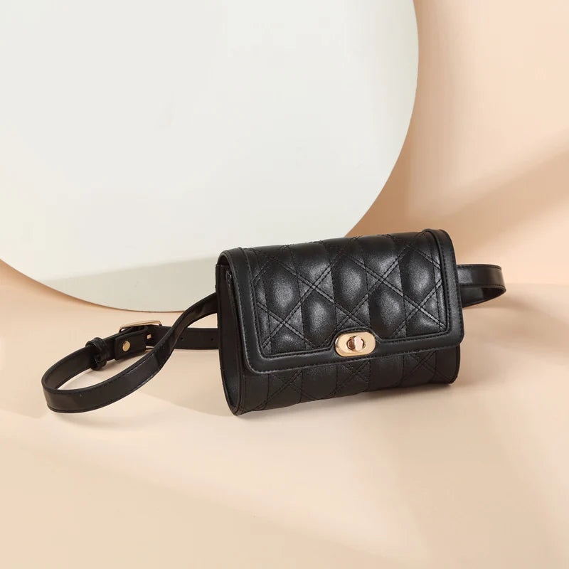 Women Leather Fanny Pack Waist Belt Bag Retro Plaid Chest Bags Female