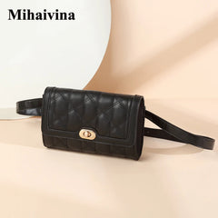 Women Leather Fanny Pack Waist Belt Bag Retro Plaid Chest Bags Female