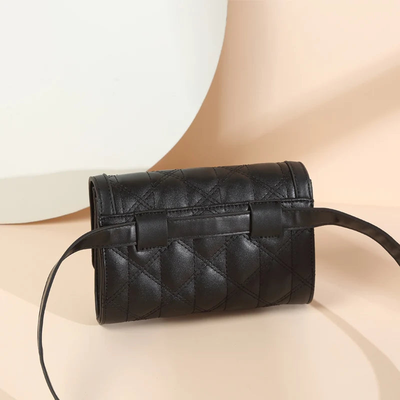 Women Leather Fanny Pack Waist Belt Bag Retro Plaid Chest Bags Female