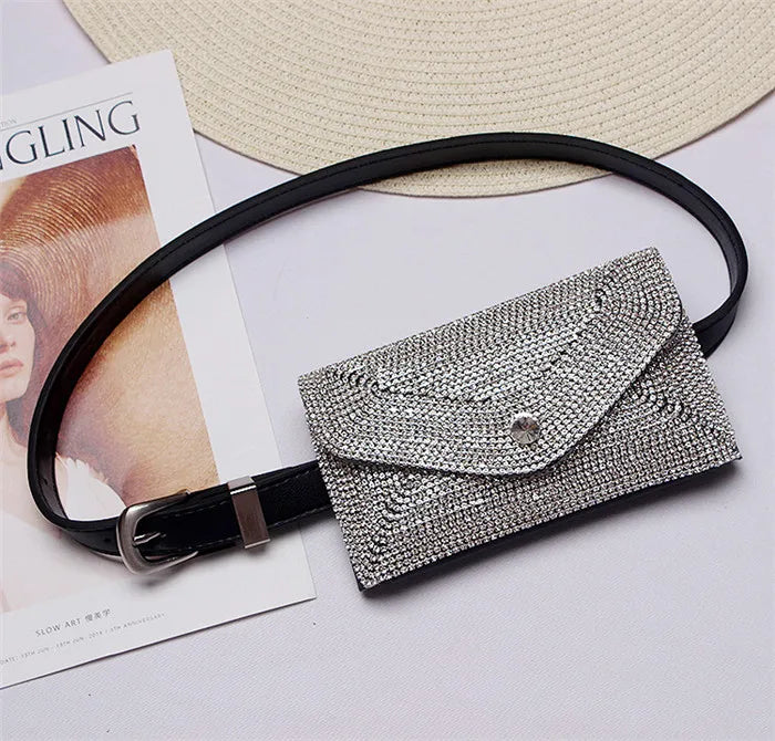 Women Waist Bag Diamonds Waist Packs Detachable Belt Fanny Pack