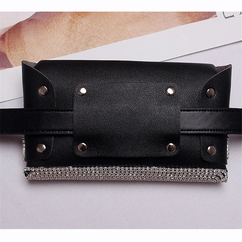 Women Waist Bag Diamonds Waist Packs Detachable Belt Fanny Pack