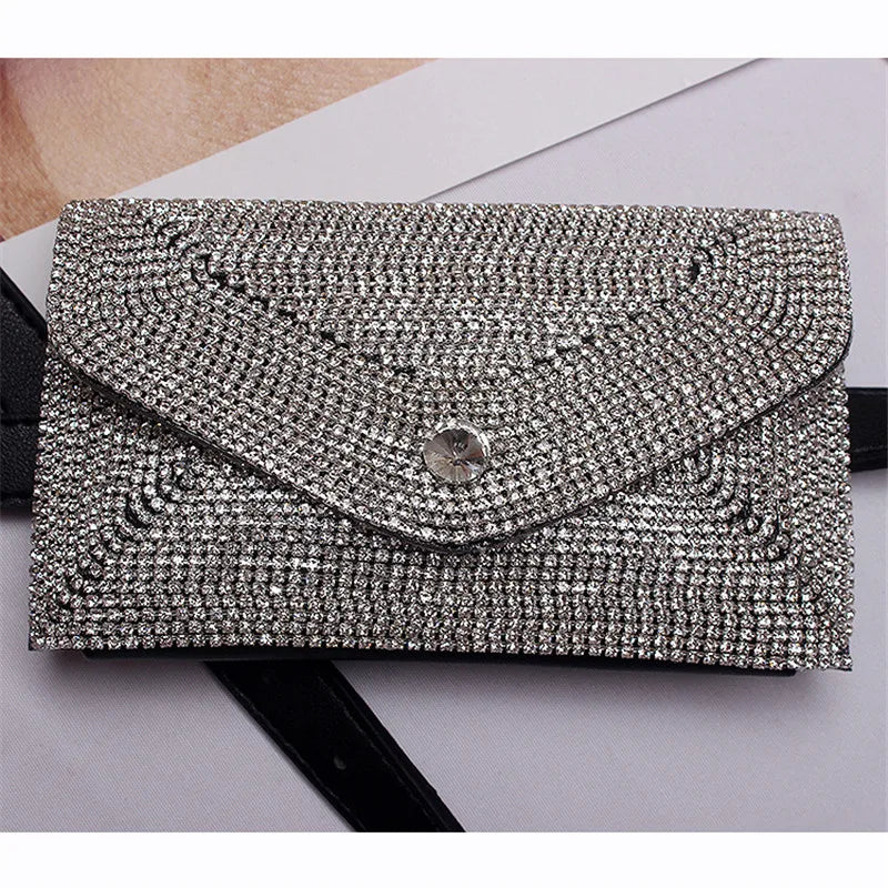 Women Waist Bag Diamonds Waist Packs Detachable Belt Fanny Pack