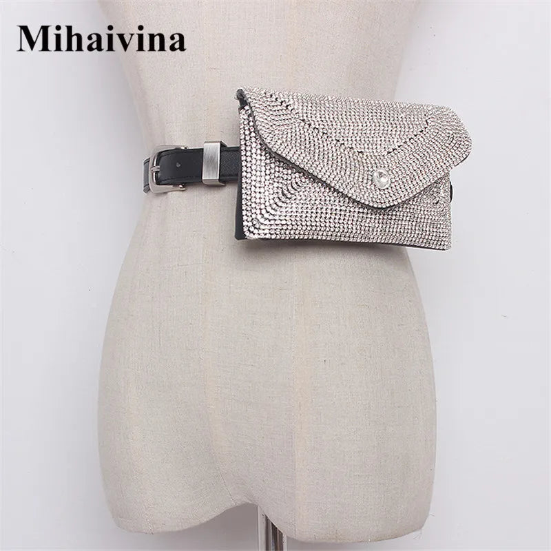 Women Waist Bag Diamonds Waist Packs Detachable Belt Fanny Pack