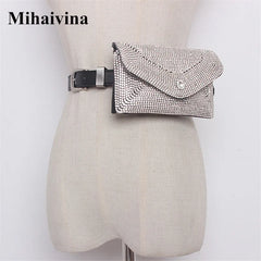 Women Waist Bag Diamonds Waist Packs Detachable Belt Fanny Pack