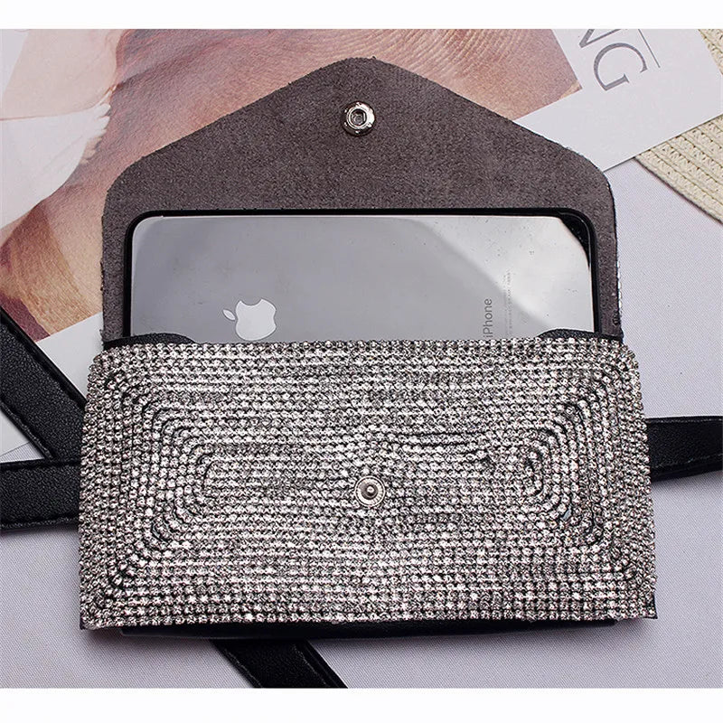 Women Waist Bag Diamonds Waist Packs Detachable Belt Fanny Pack