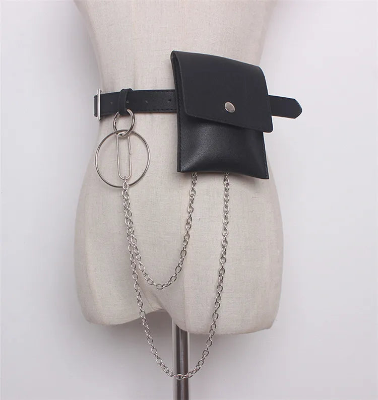 Leather Waist Bag Chain Fanny Pack Phone Pouch