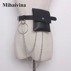 Leather Waist Bag Chain Fanny Pack Phone Pouch