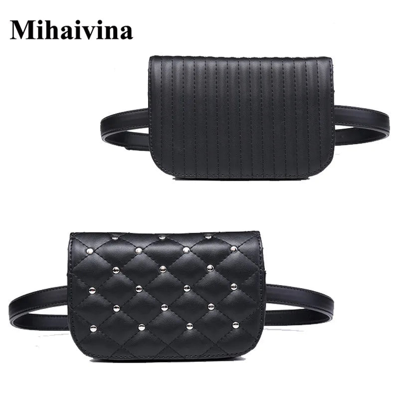 Leather Fanny Pack Women Waist Pack Rivets Purse Bolosa