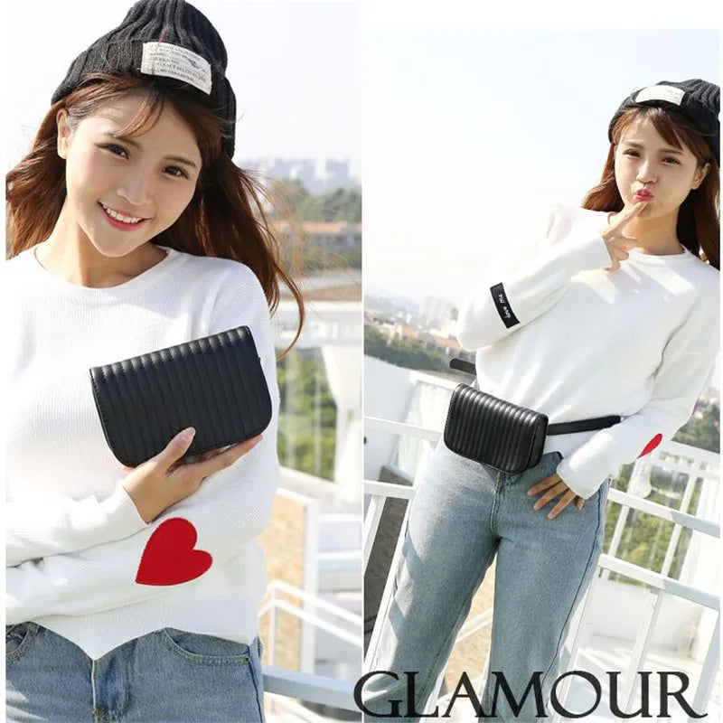 Leather Fanny Pack Women Waist Pack Rivets Purse Bolosa