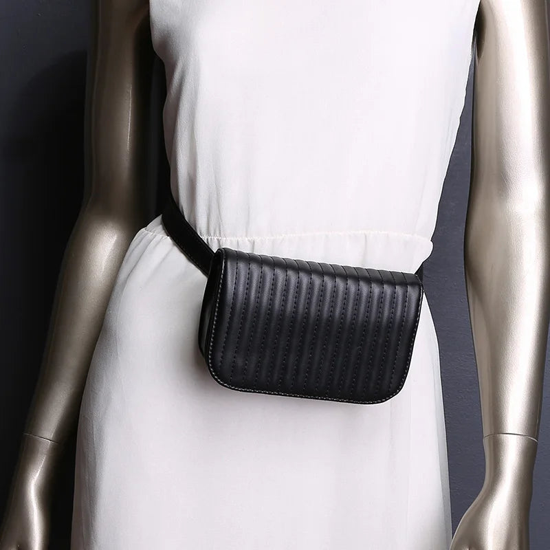 Leather Fanny Pack Women Waist Pack Rivets Purse Bolosa