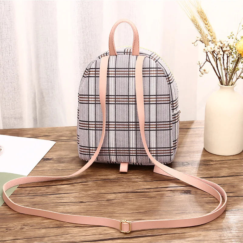 Plaid Mini Backpack Crossbody Bag for Teenage Girl Women Shoulder Phone Purse