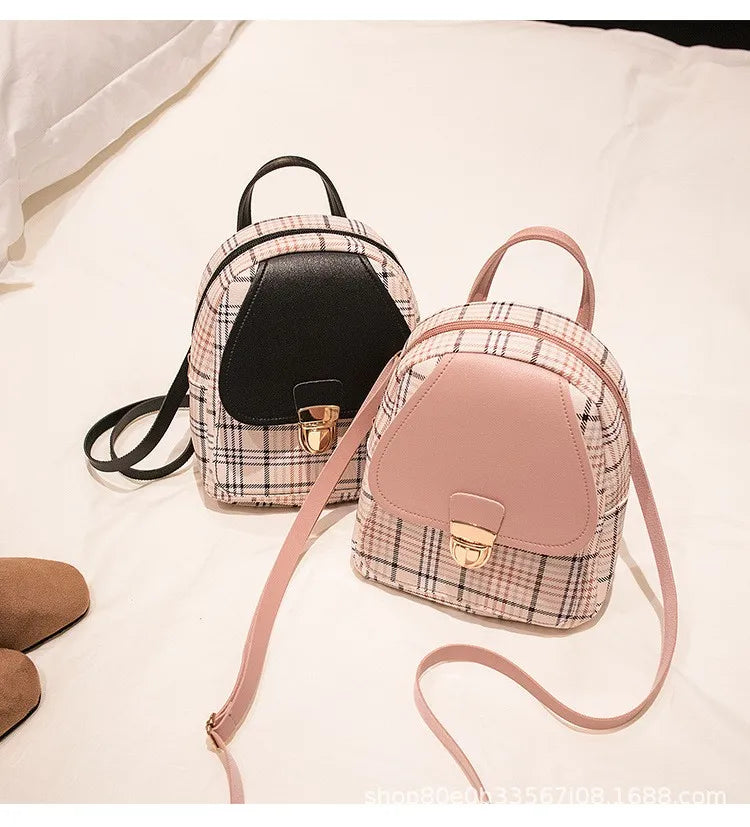 Mini Backpack Crossbody Bag Plaid Shoulder Phone Purse Female